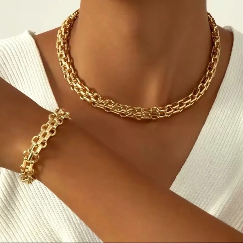 Graduated Link Necklace And Bracelet Set